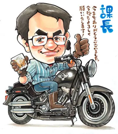 還暦祝いのバイク似顔絵