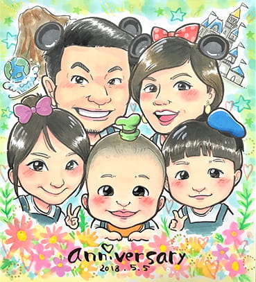 「ぽぽたん」作の家族の似顔絵