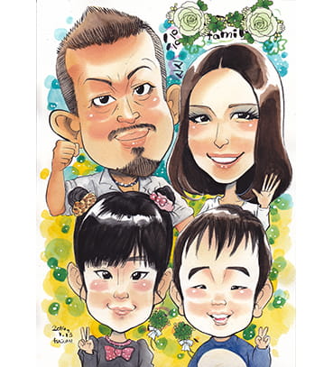「金井かすみ」作の家族の似顔絵