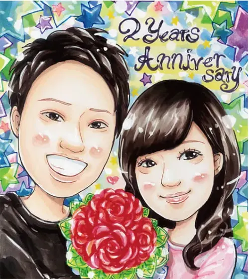 「かっつん」作の2年記念日似顔絵