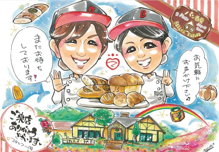 開店祝い・創立記念日用の似顔絵プレゼント｜オーダーメイドの