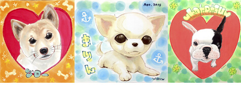 hidecoが描いた犬の似顔絵3枚