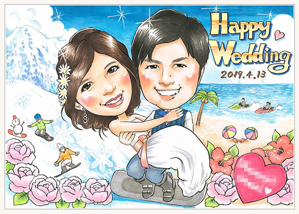 Mamoruが描いた通常タッチの似顔絵ウェルカムボード