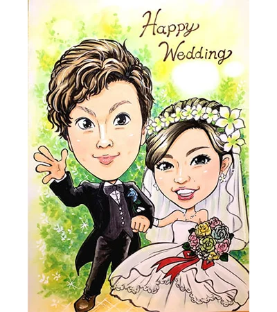 ゴルフ姿の両親を描いた古希祝い似顔絵 | ほしき作