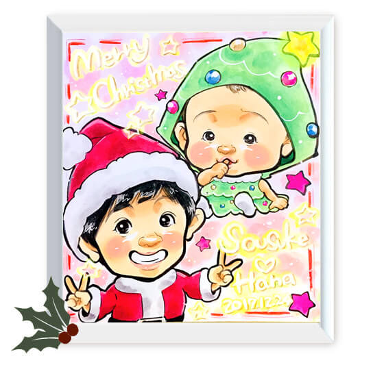 2人の子供達を描いたクリスマス似顔絵