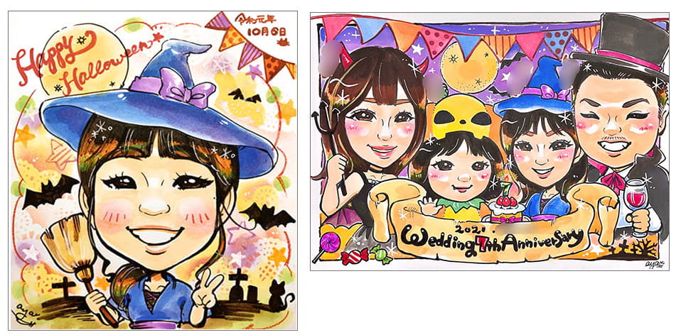 子供のハロウィンの仮装似顔絵（魔法使い）