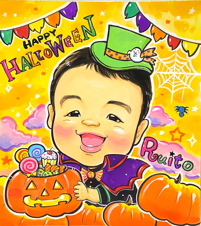 赤ちゃんのハロウィンの仮装似顔絵（ドラキュラ）