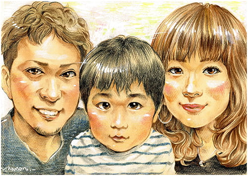 鉛筆画の家族の似顔絵