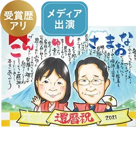 あんめぐのポエム入り還暦祝い似顔絵