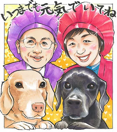 夫婦の長寿祝いに描いた似顔絵