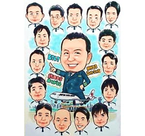 「ぴのきち」が担当した退職祝いの似顔絵