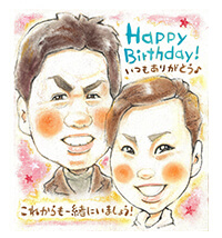 「黒木」作の還暦祝い似顔絵